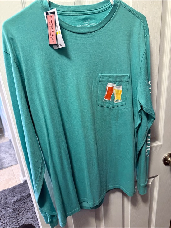 Vineyard Vines Other - Vineyard Vines Teal Long Sleeve Pocket Tee with Beer Glass Patch
